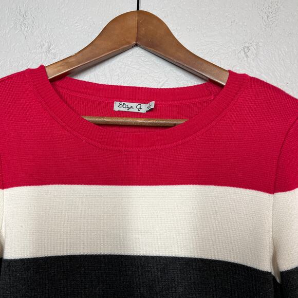 Eliza J Colorblock Sweater Dress Colorful Stripe Simple Modest - S - Picture 3 of 7